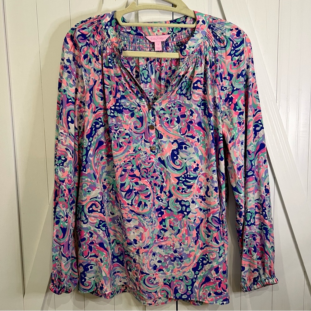 Lilly Pulitzer Elsa Silk Long Sleeve Blouse